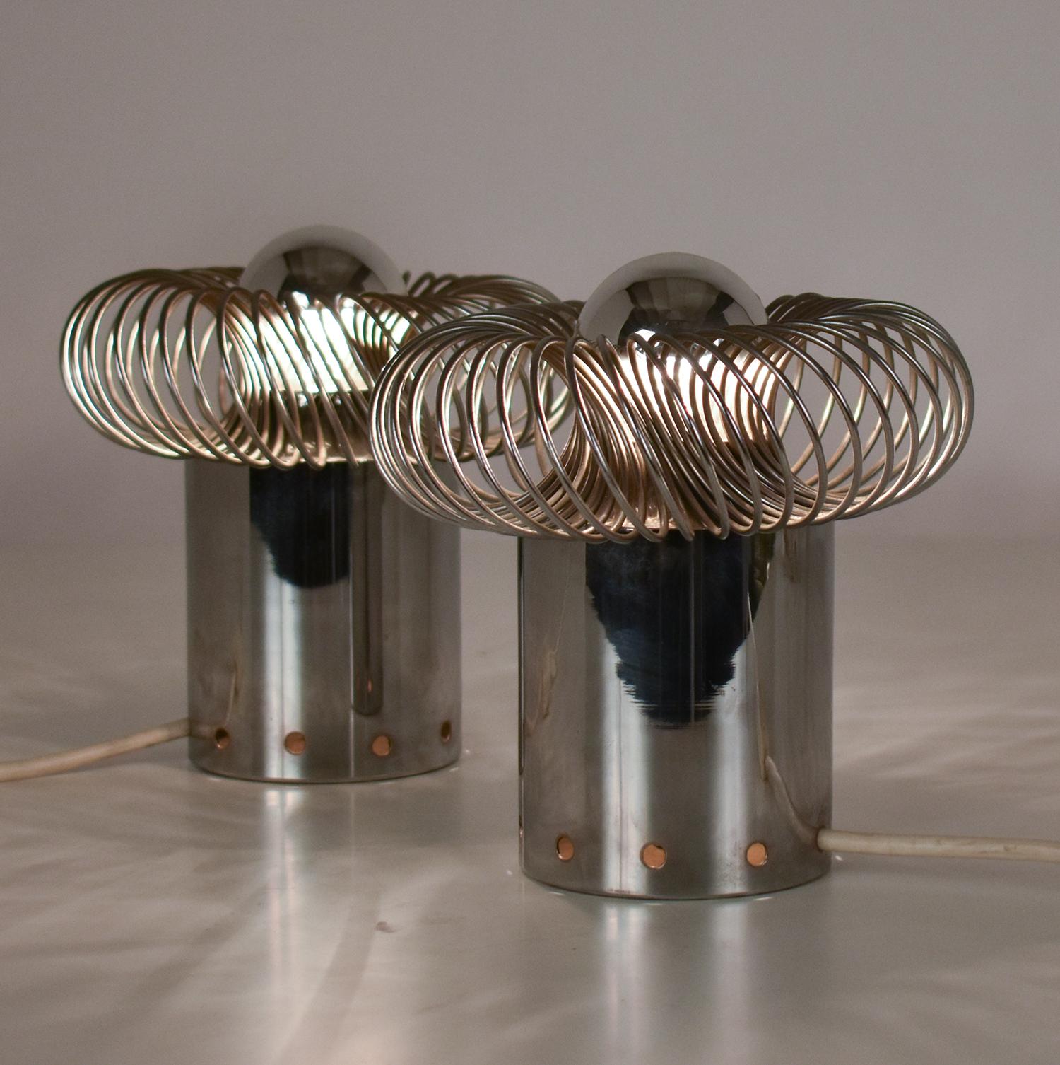  Pair Mid-Century Philippe Rogier Oxar Table Lamp, 1970's. Chrome Metal In Good Condition In Barcelona, Cataluna