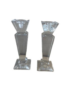Pair Mid-century Pressed Glass Candle Holders
