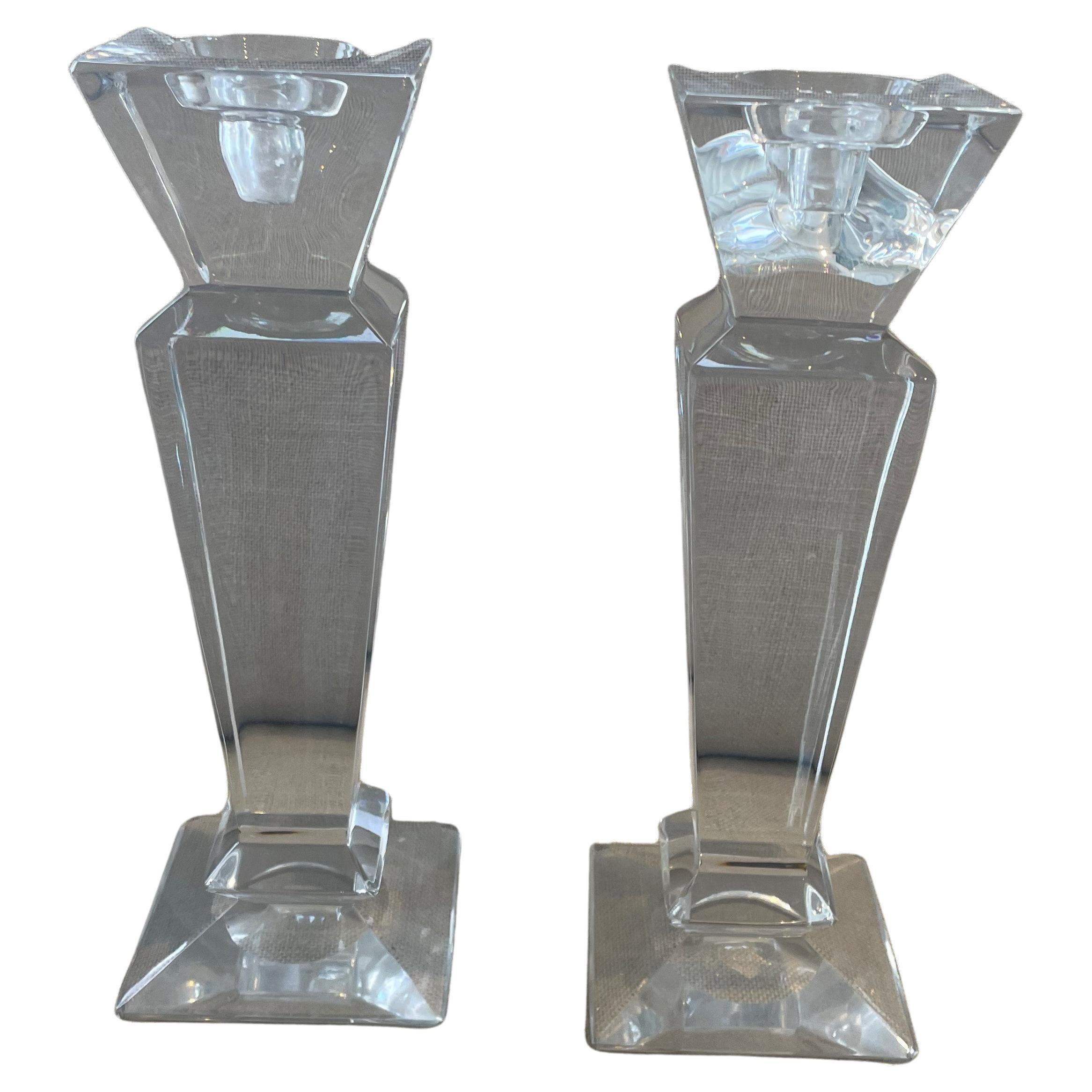 Pair Mid-century Pressed Glass Candle Holders