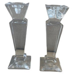 Retro Pair Mid-century Pressed Glass Candle Holders