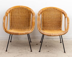 Pair Midcentury Rattan Armchairs