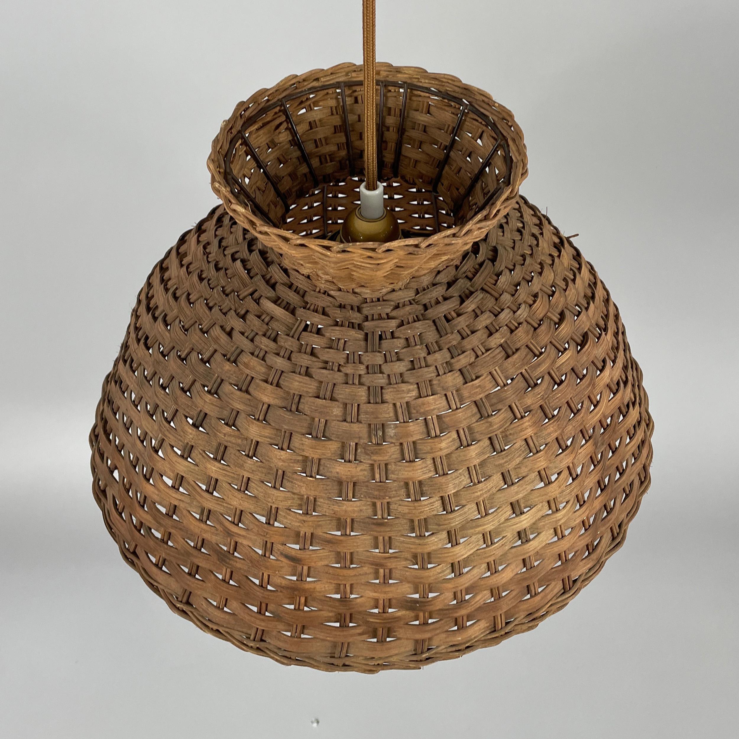 Pair Mid-Century Rattan Pendants, Sweden 1960s 5