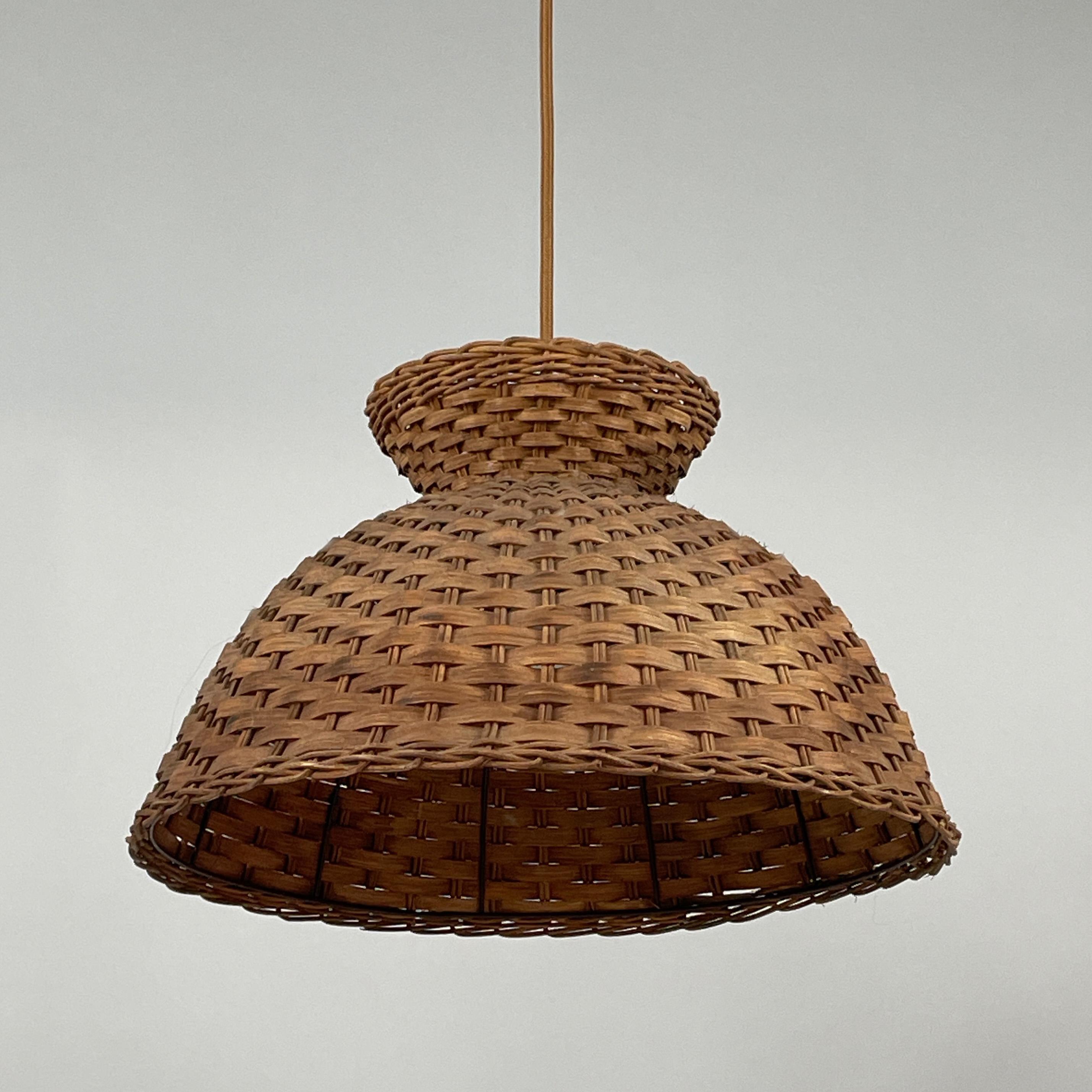 Pair Mid-Century Rattan Pendants, Sweden 1960s 3