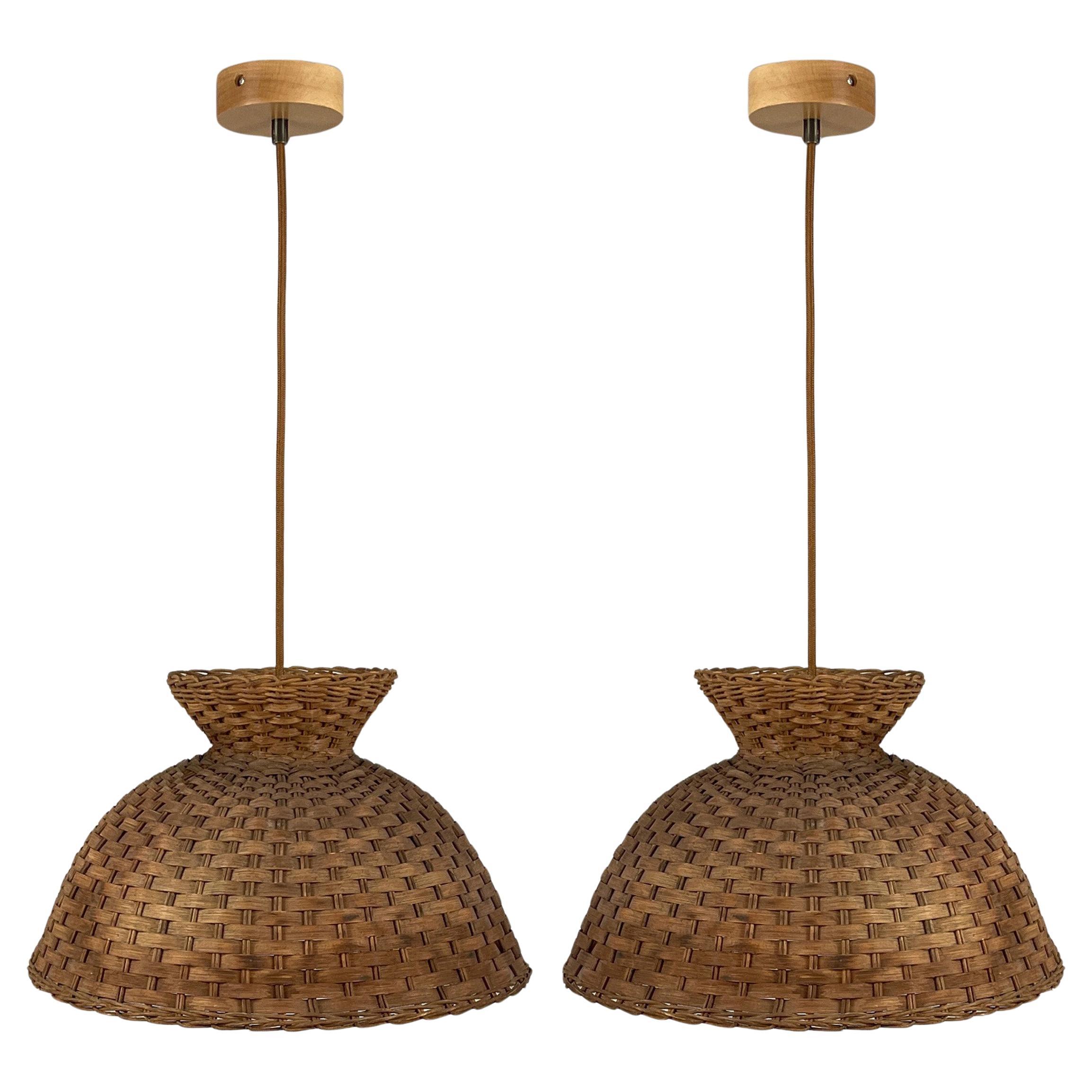 Pair Mid-Century Rattan Pendants, Sweden 1960s