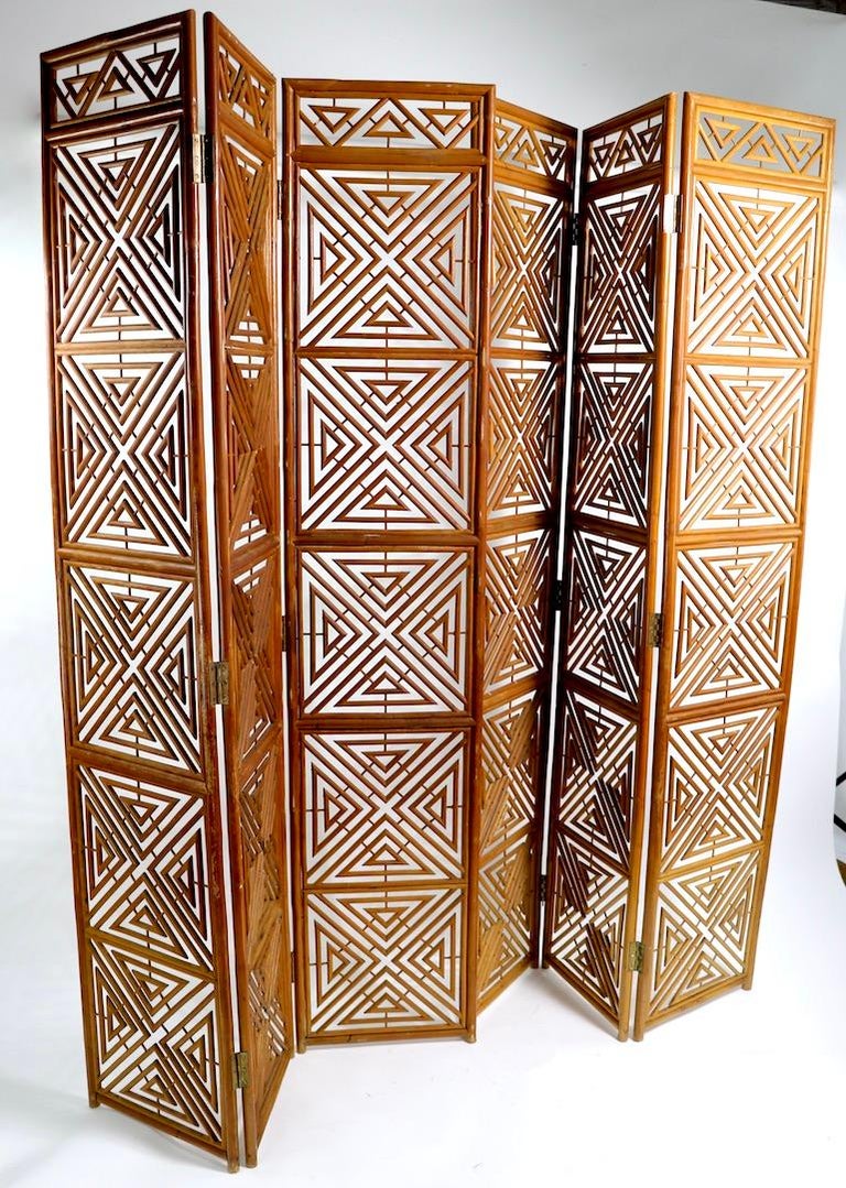 Mid-Century Modern Pair of Mid Century  Reed Wicker Bamboo Folding Screens