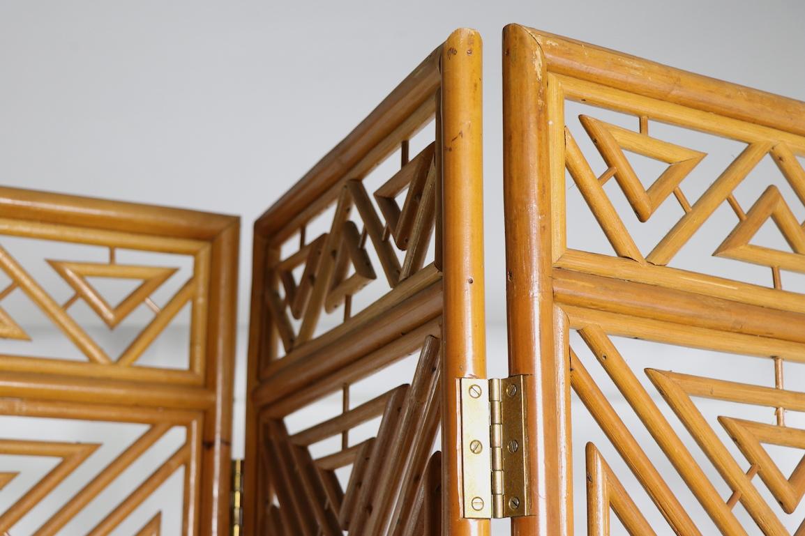 20th Century Pair of Mid Century  Reed Wicker Bamboo Folding Screens