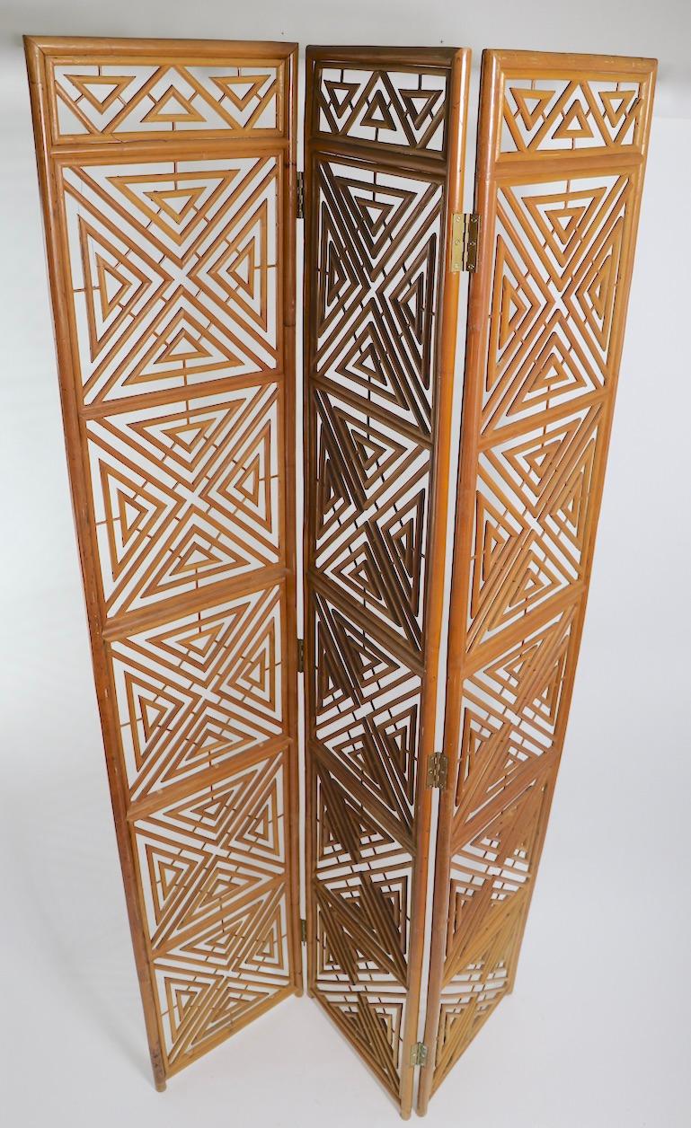 Pair of Mid Century  Reed Wicker Bamboo Folding Screens 1