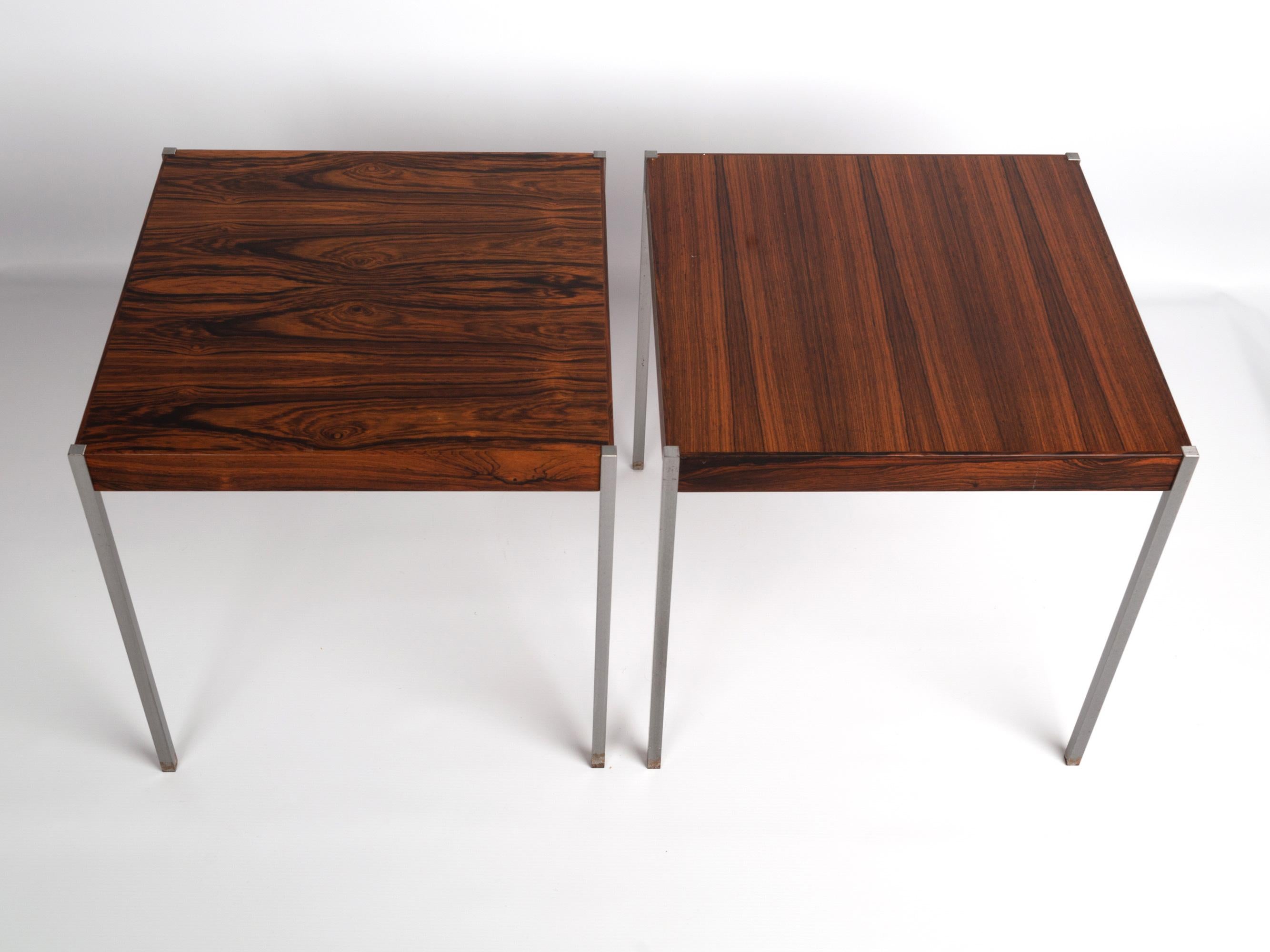 Scandinave moderne Paire de tables d'appoint en palissandre du milieu du sicle dernier par Uno & sten Kristiansson pour Luxus en vente