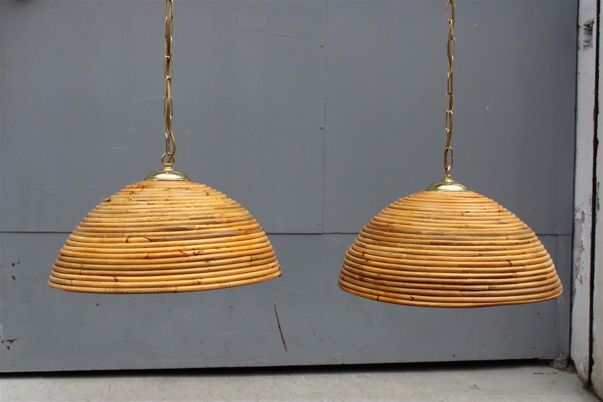 Pair Mid-century Round Chandelier Bamboo Italian Design Vivai del Sud 1950s  For Sale 7