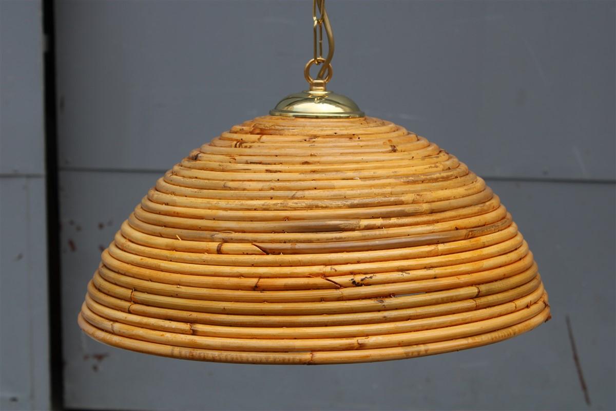 Pair Mid-century Round Chandelier Bamboo Italian Design Vivai del Sud 1950s  In Good Condition For Sale In Palermo, Sicily