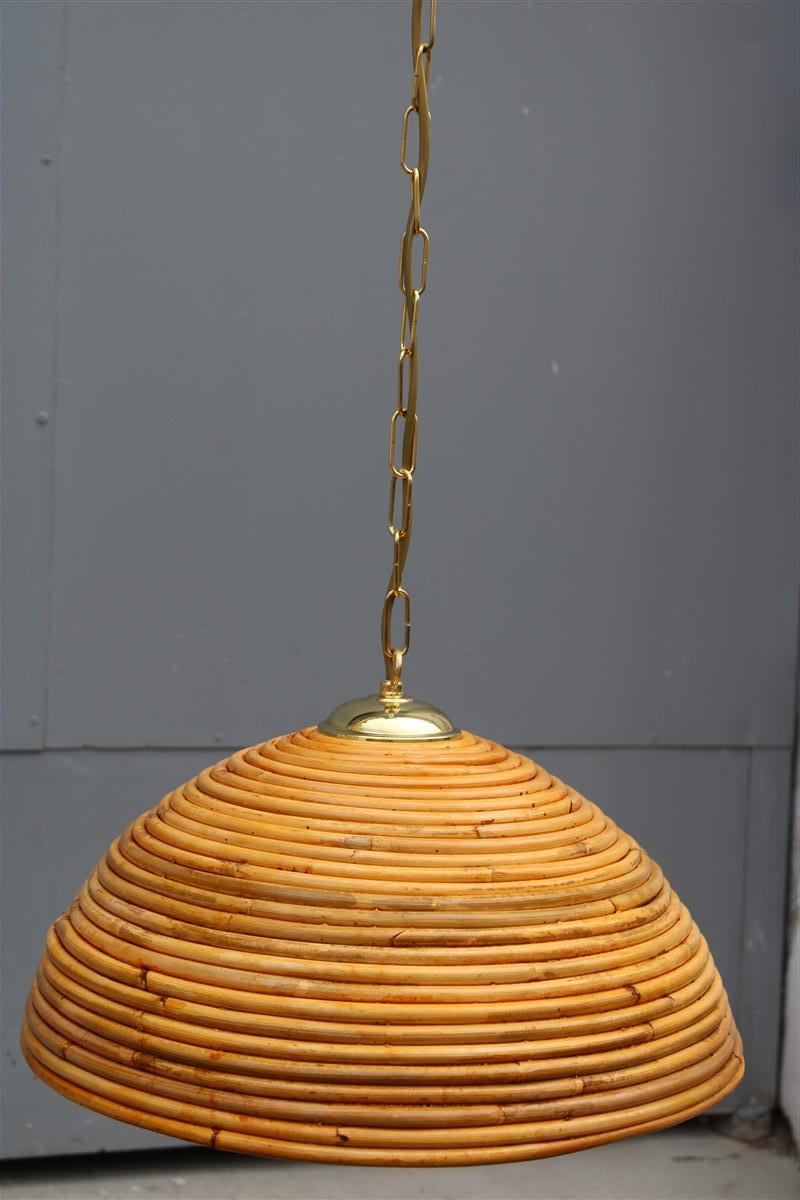 Pair Mid-century Round Chandelier Bamboo Italian Design Vivai del Sud 1950s  For Sale 1