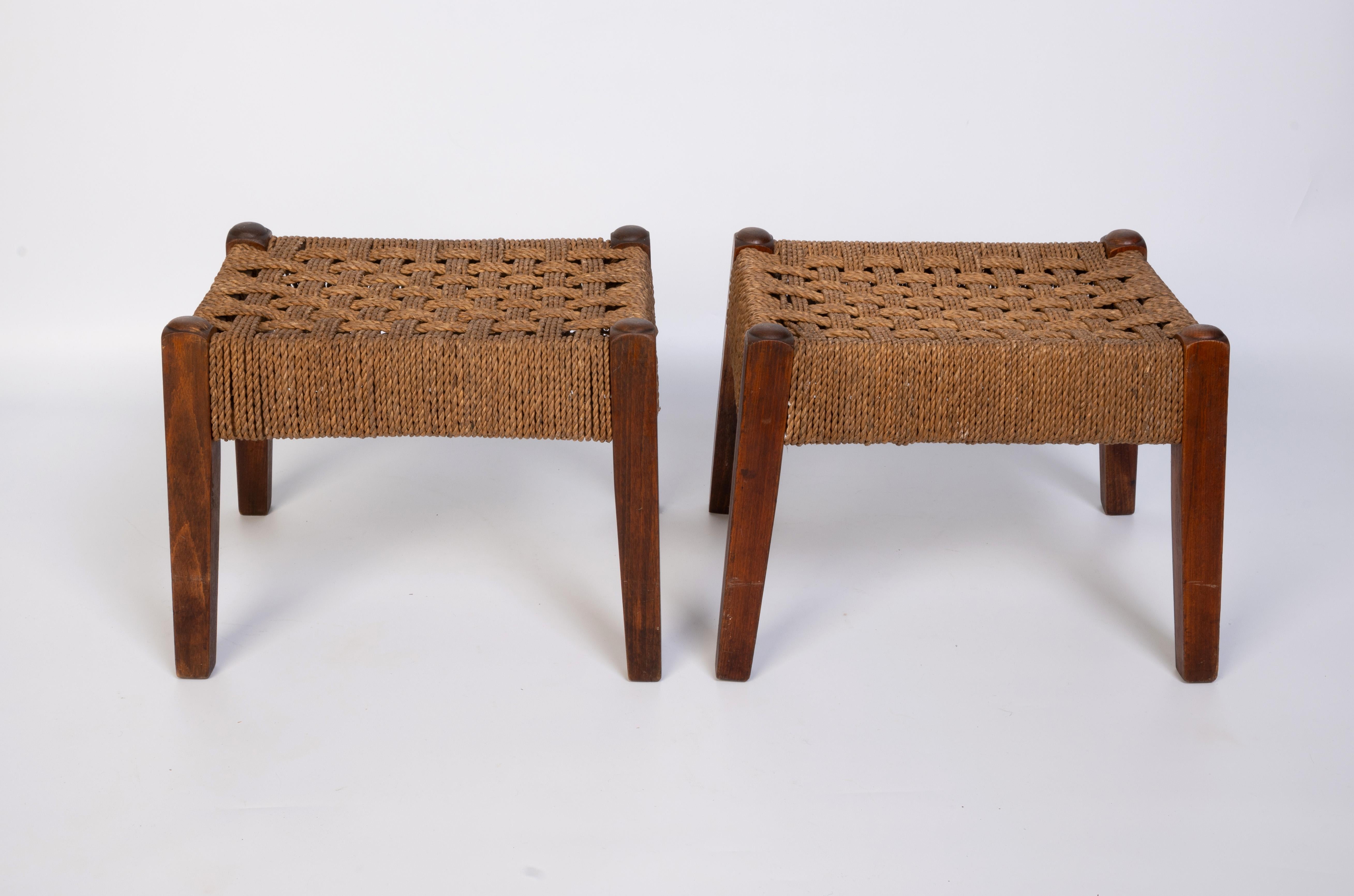 Paire de tabourets en corde de jonc et hêtre du milieu du siècle, Danemark C.1950 en vente 3