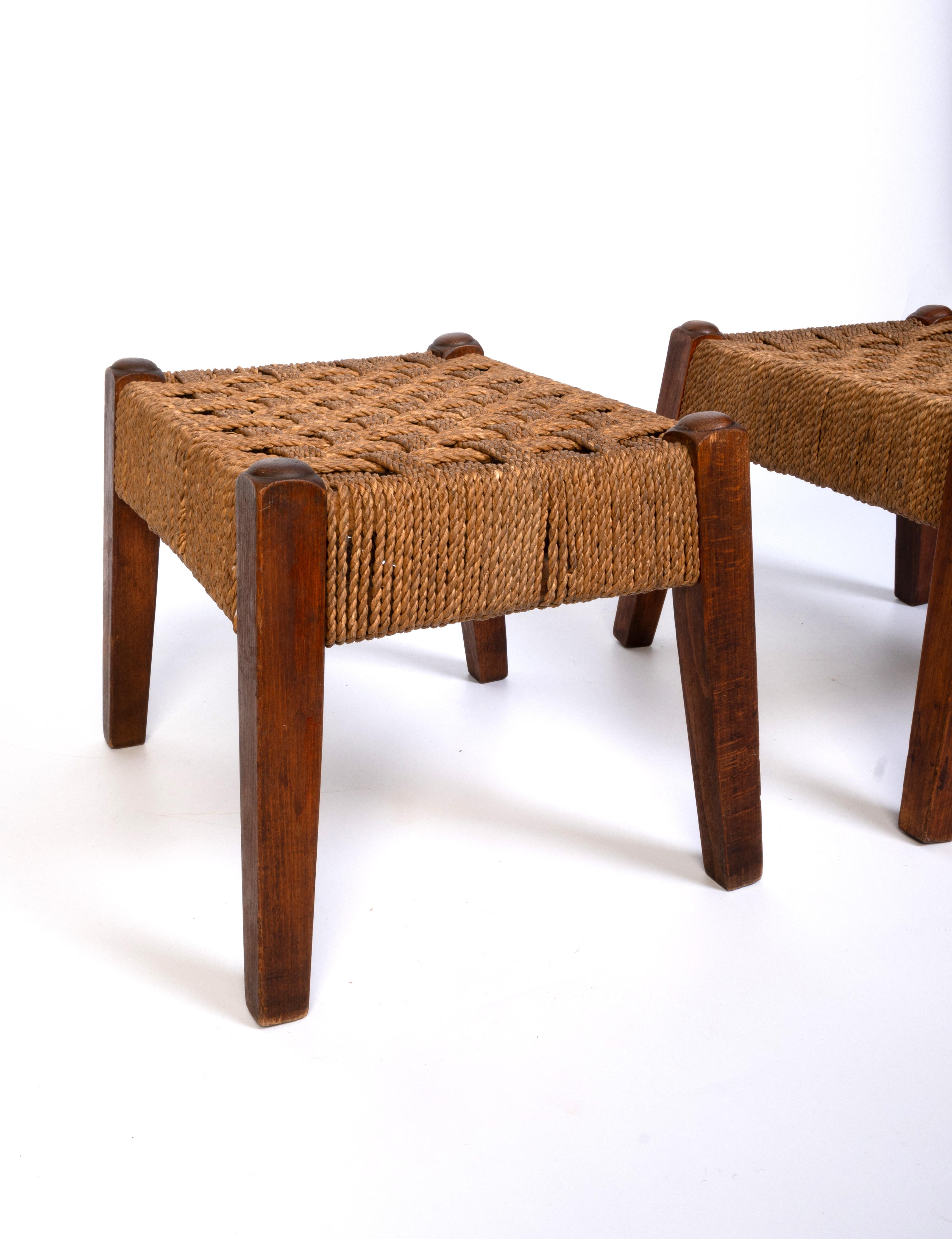 Tissage Paire de tabourets en corde de jonc et hêtre du milieu du siècle, Danemark C.1950 en vente