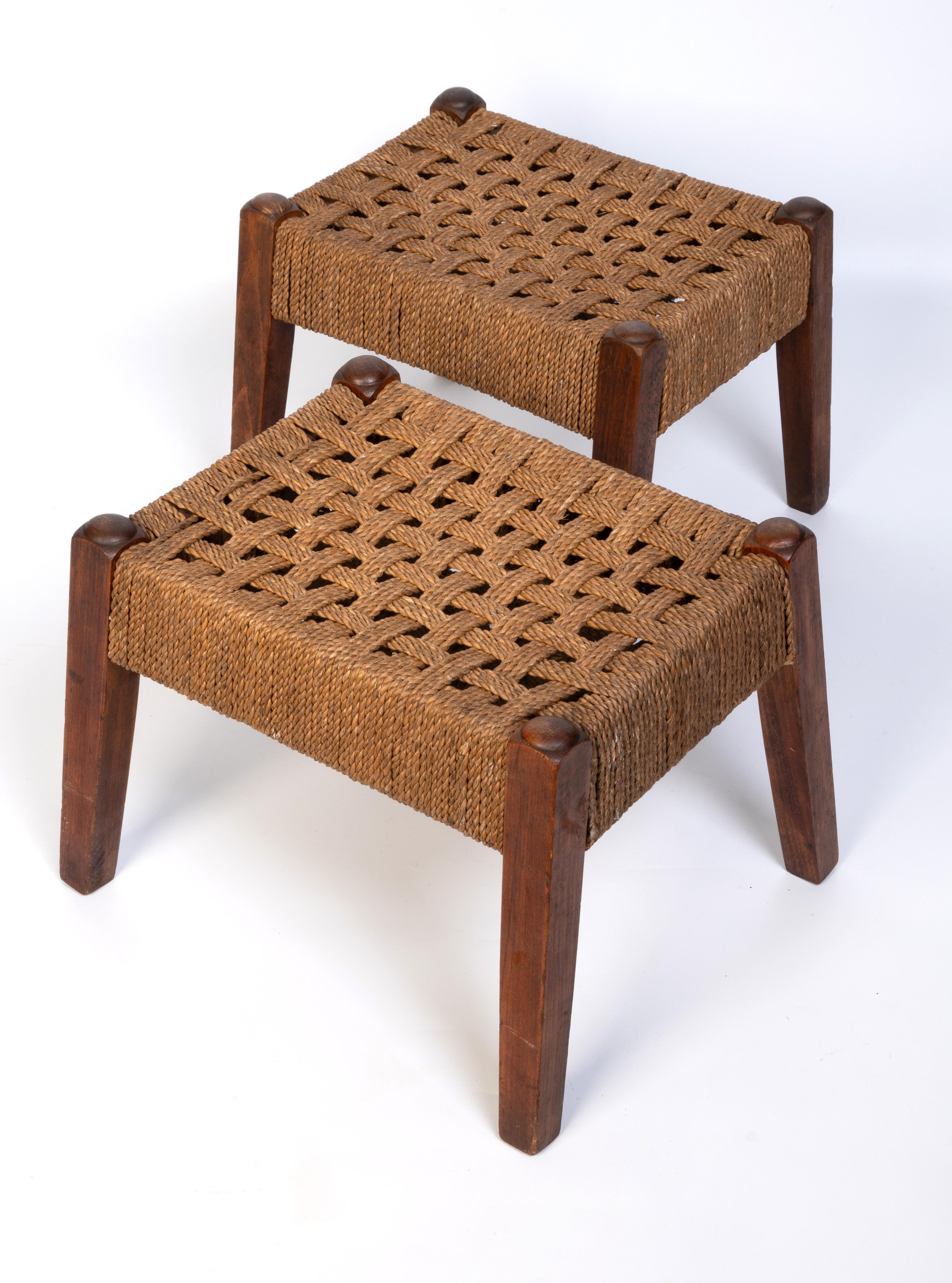 Jonc Paire de tabourets en corde de jonc et hêtre du milieu du siècle, Danemark C.1950 en vente