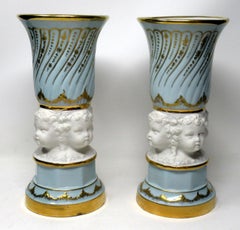 Pair of Midcentury Sèvres Style French Gilt Porcelain Bisque Parian Vases Urns