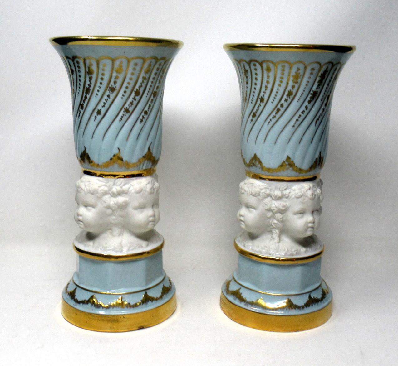 Mid-Century Modern Pair of Midcentury Sèvres Style French Gilt Porcelain Bisque Parian Vases Urns For Sale