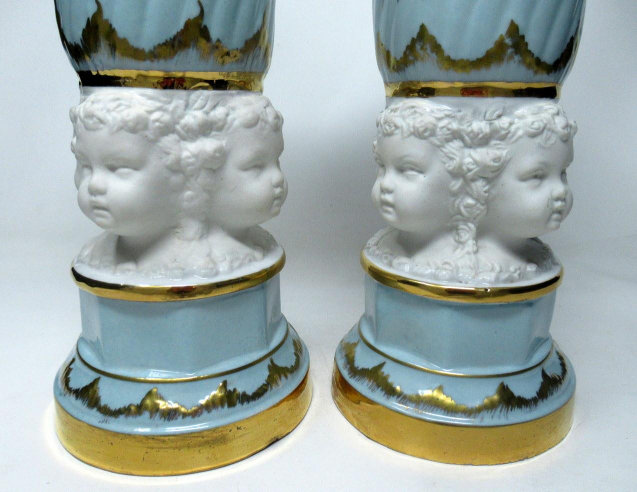 20th Century Pair of Midcentury Sèvres Style French Gilt Porcelain Bisque Parian Vases Urns For Sale