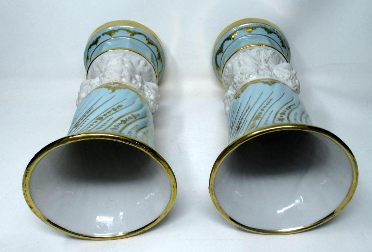 Ceramic Pair of Midcentury Sèvres Style French Gilt Porcelain Bisque Parian Vases Urns For Sale