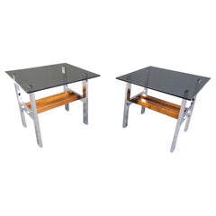 Pair of Midcentury Smoked Glass and Chrome Coffee Tables