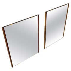 Pair Mid Century Solid Walnut Frames 1970s Beveled Glass Rectangle Mirrors MINT!