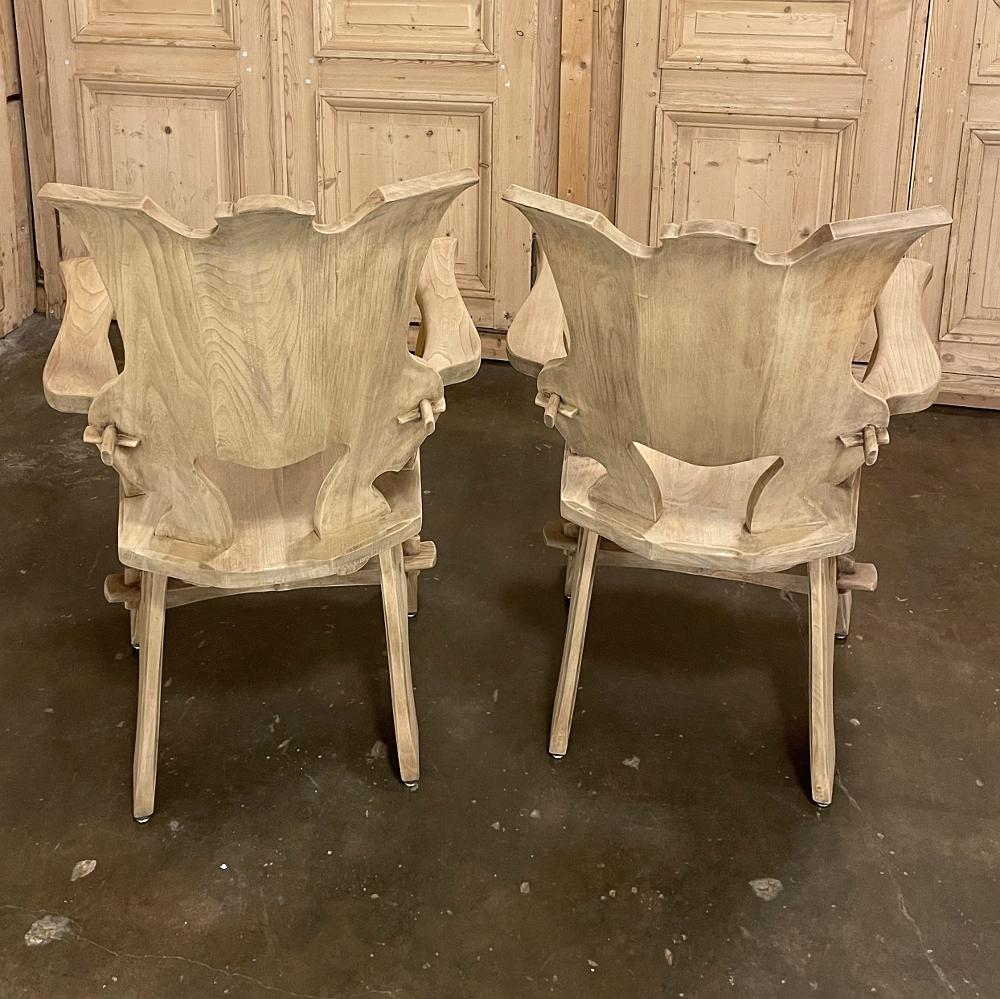 Pair Mid-Century Solid Wood Sculpted Armchairs For Sale 5