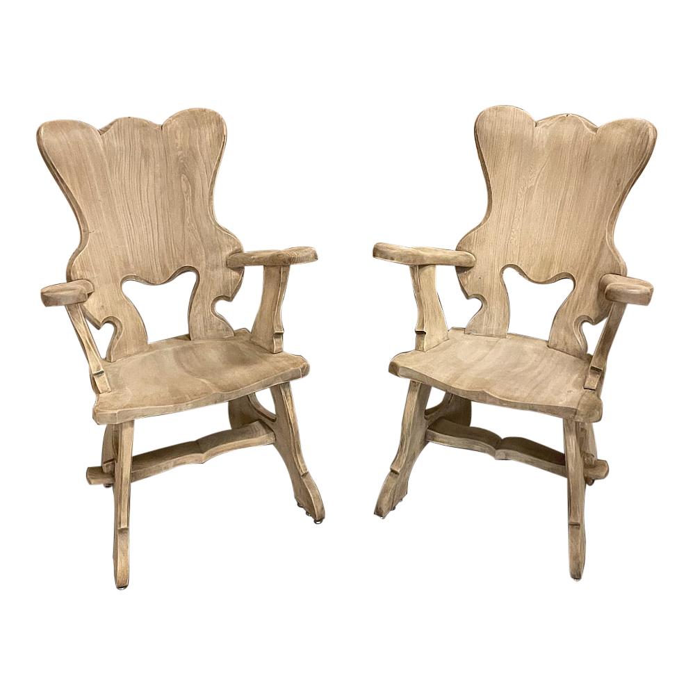 Pair Mid-Century Solid Wood Sculpted Armchairs For Sale