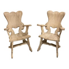 Vintage Pair Mid-Century Solid Wood Sculpted Armchairs