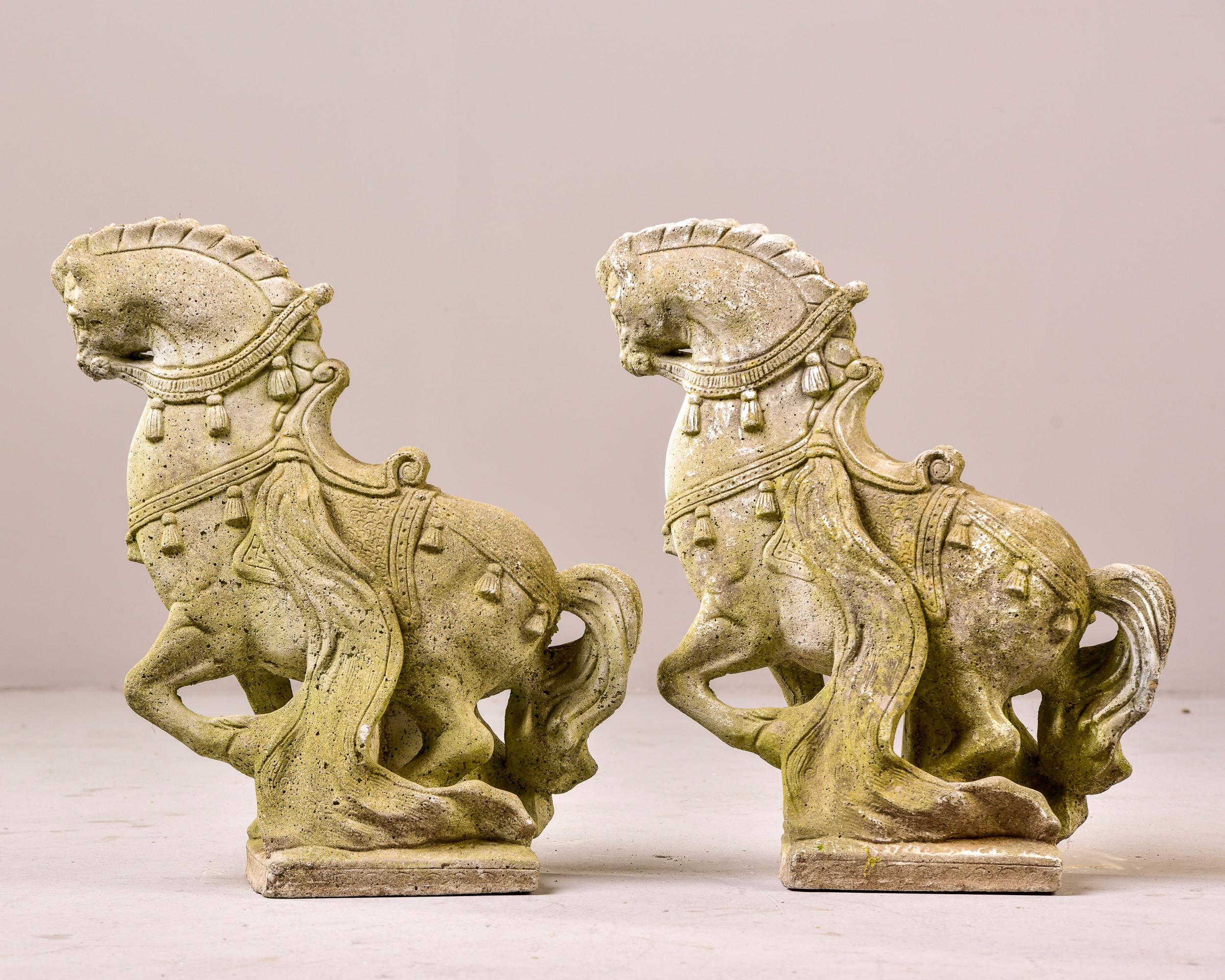 Cast Stone Pair Mid Century Spanish Style Horse Garden Statues