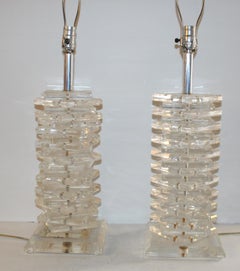 Pair Mid-Century Stacked Acrylic Lamps