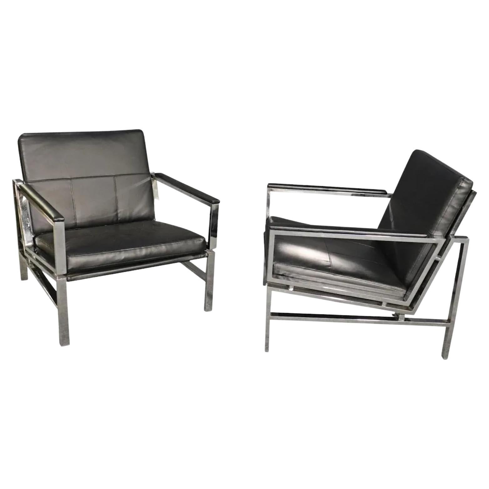 Pair Mid-Century Style Chrome Chairs For Sale
