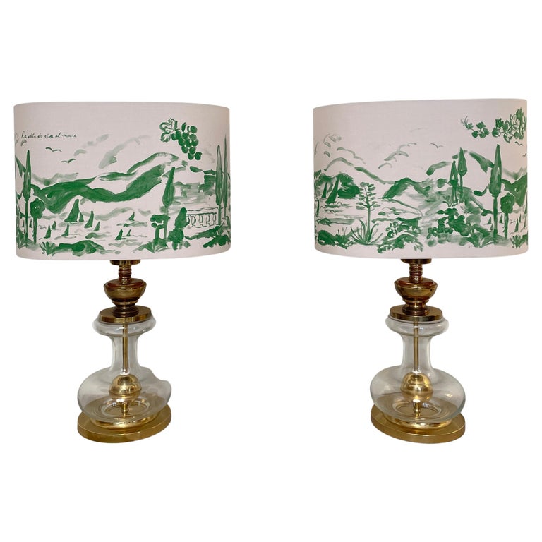 Paire De Lampes De Chevet Vintage En Laiton - Abat-jour Délicats - État Parfait