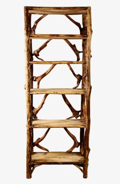 Paar Mid-Century Tall Rustic Adirondak-Stil Bücherregal