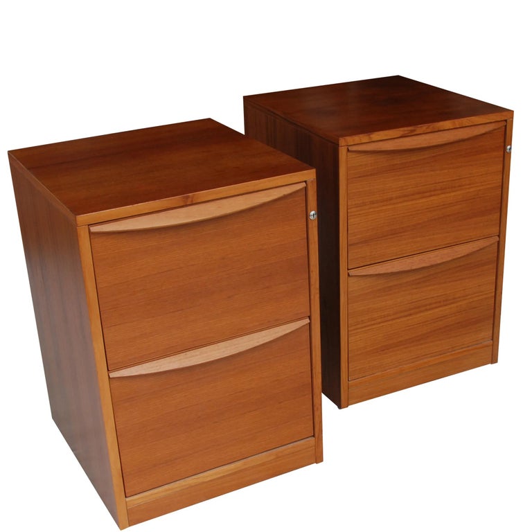Mid-Century Modern Pair Mid-Century Teak File Cabinets on Casters For Sale