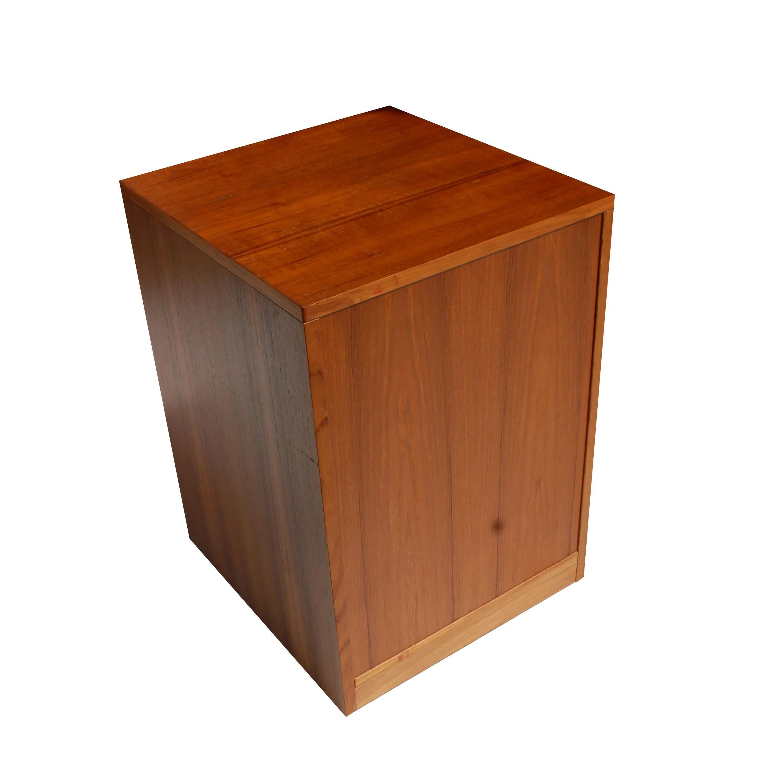 Lacquered Pair Mid-Century Teak File Cabinets on Casters