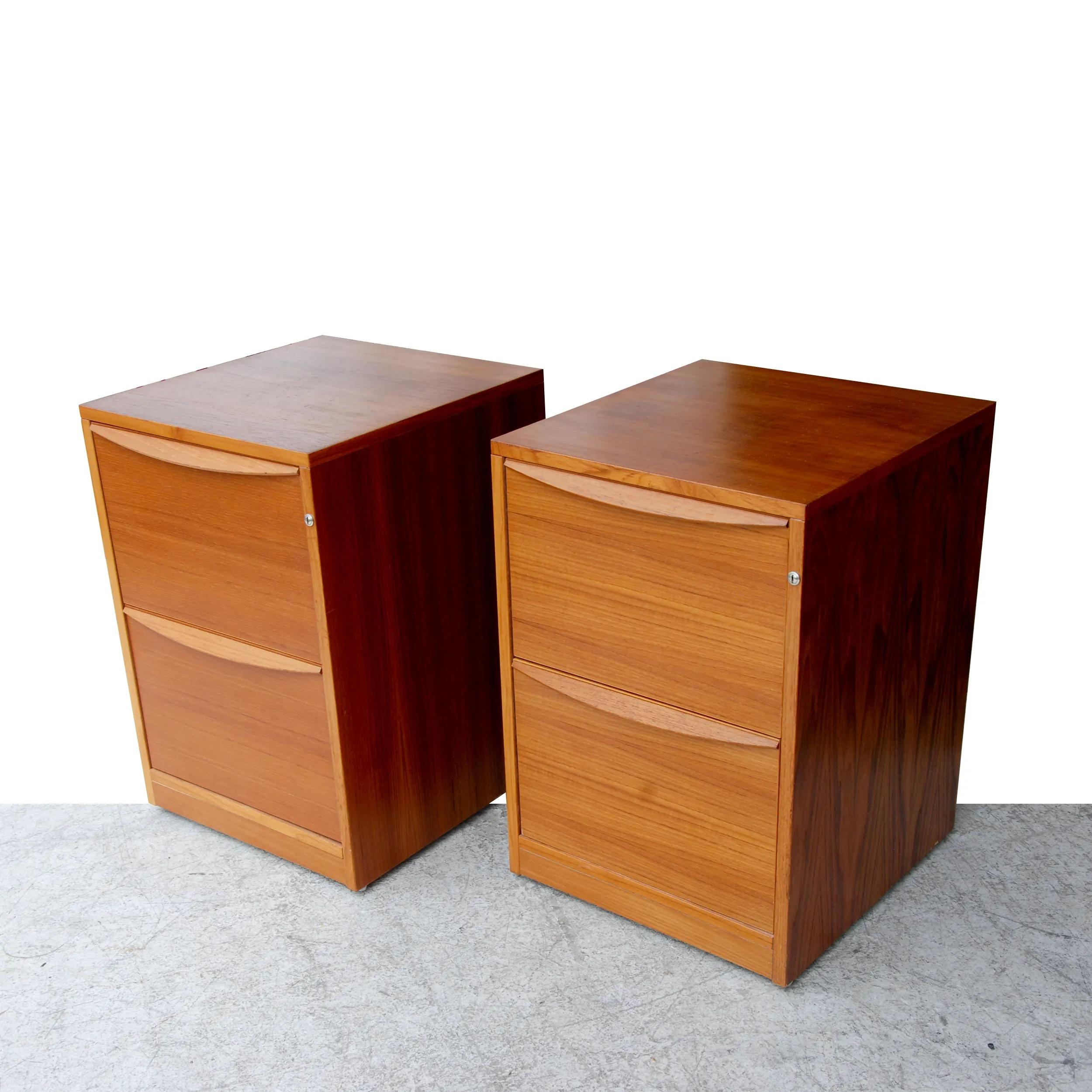 Pair Mid-Century Teak File Cabinets on Casters 1