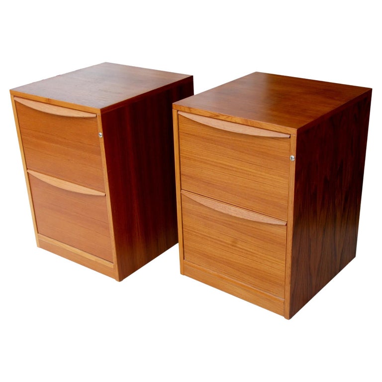 Pair Mid-Century Teak File Cabinets on Casters For Sale