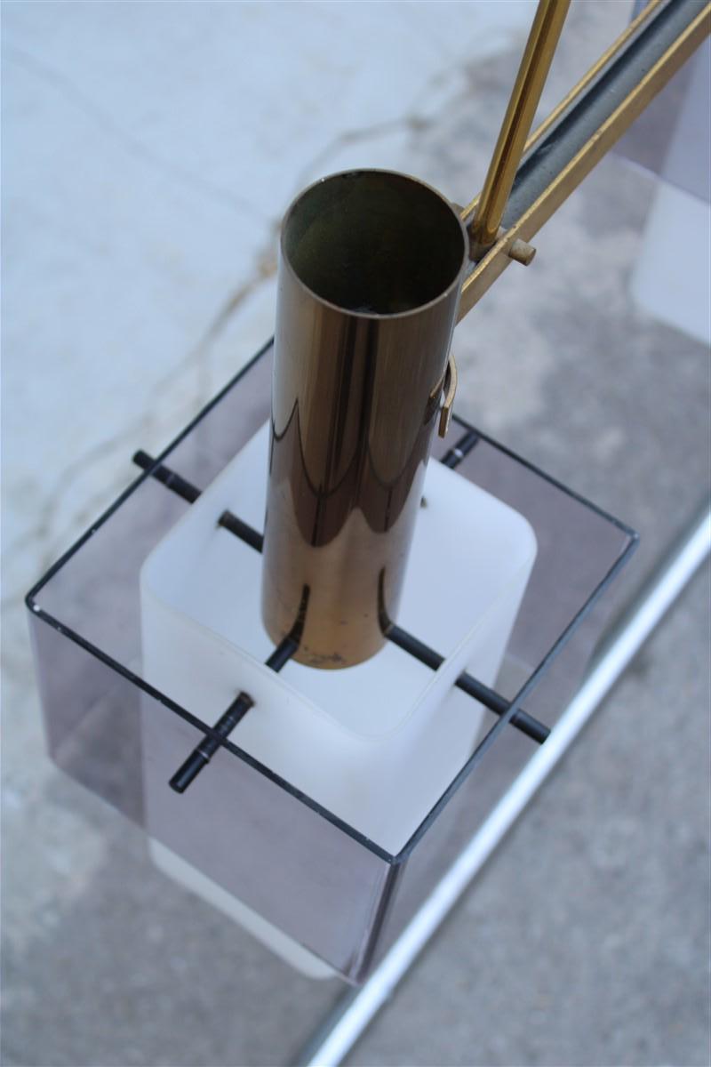 Pair Mid-century Technicians Chandelier Stilux Milano Brass Glass Plexiglass For Sale 9