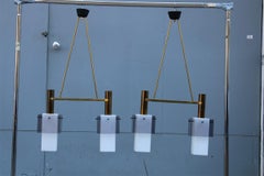 Pair Mid-century Technicians Chandelier Stilux Milano Brass Glass Plexiglass