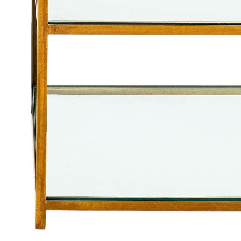 Pair Mid Century Three Tier Brass and Glass Side Tables In Good Condition For Sale In Locust Valley, NY