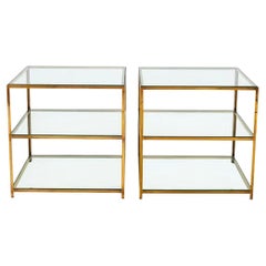 Used Pair Mid Century Three Tier Brass and Glass Side Tables