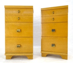 Juego de dos mesitas auxiliares y mesitas de noche de estilo Mid-Century Modern, con tres cajones, de arce tigre