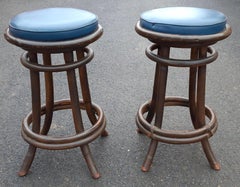 Pair Mid-Century Towne Manufacturing Ratttan Bar Stools