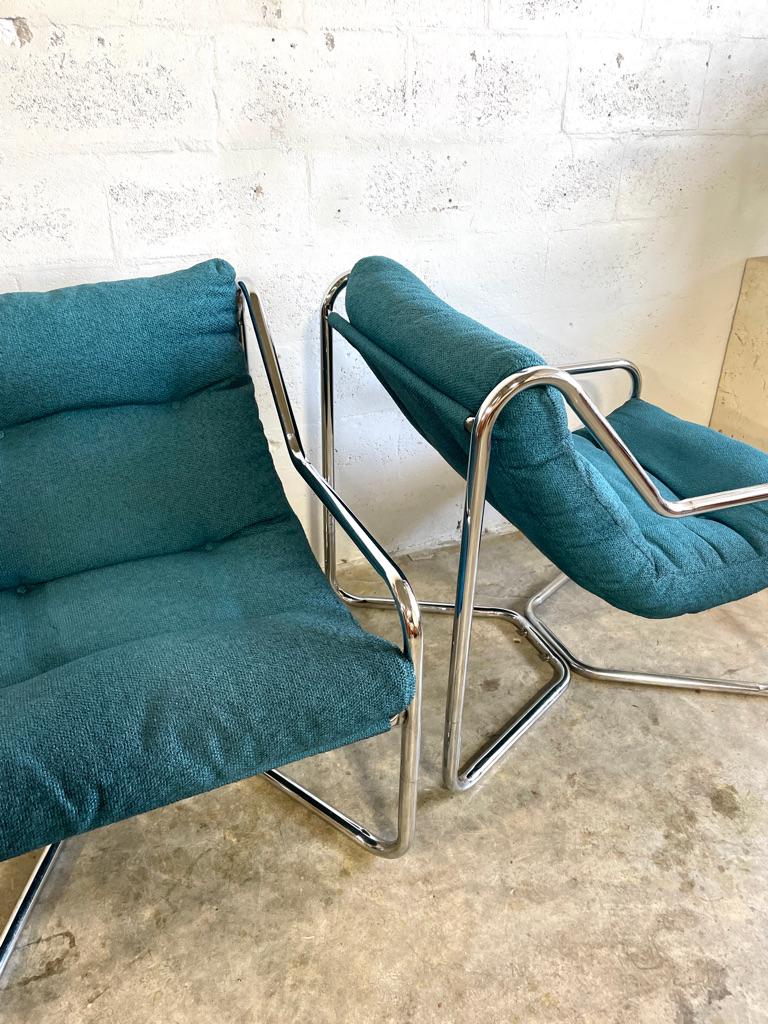 Pair Mid Century Tubular Sling Chairs by Unarco In Good Condition For Sale In Fort Lauderdale, FL