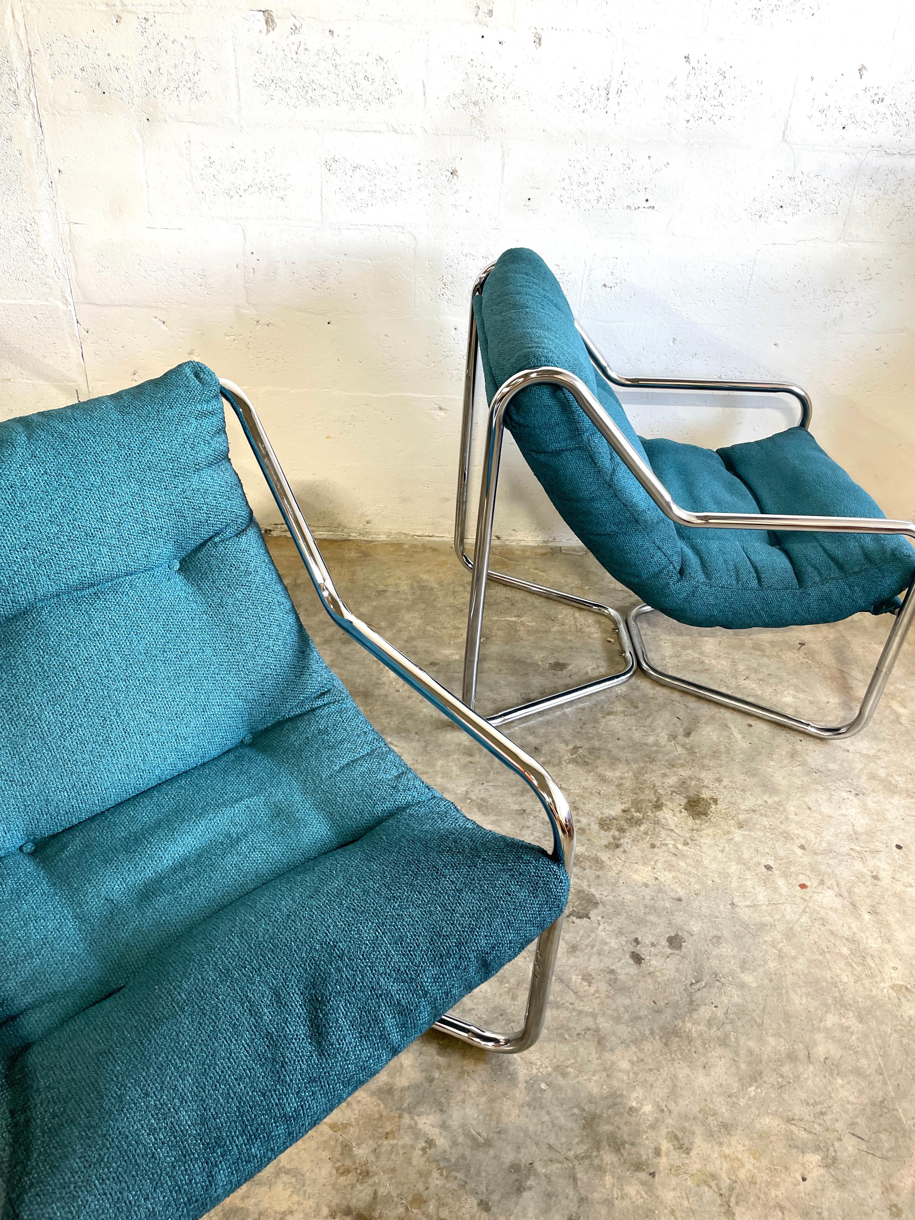 20th Century Pair Mid Century Tubular Sling Chairs by Unarco For Sale