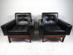 Pair Mid-Century Tufted Lounge Chairs in Black