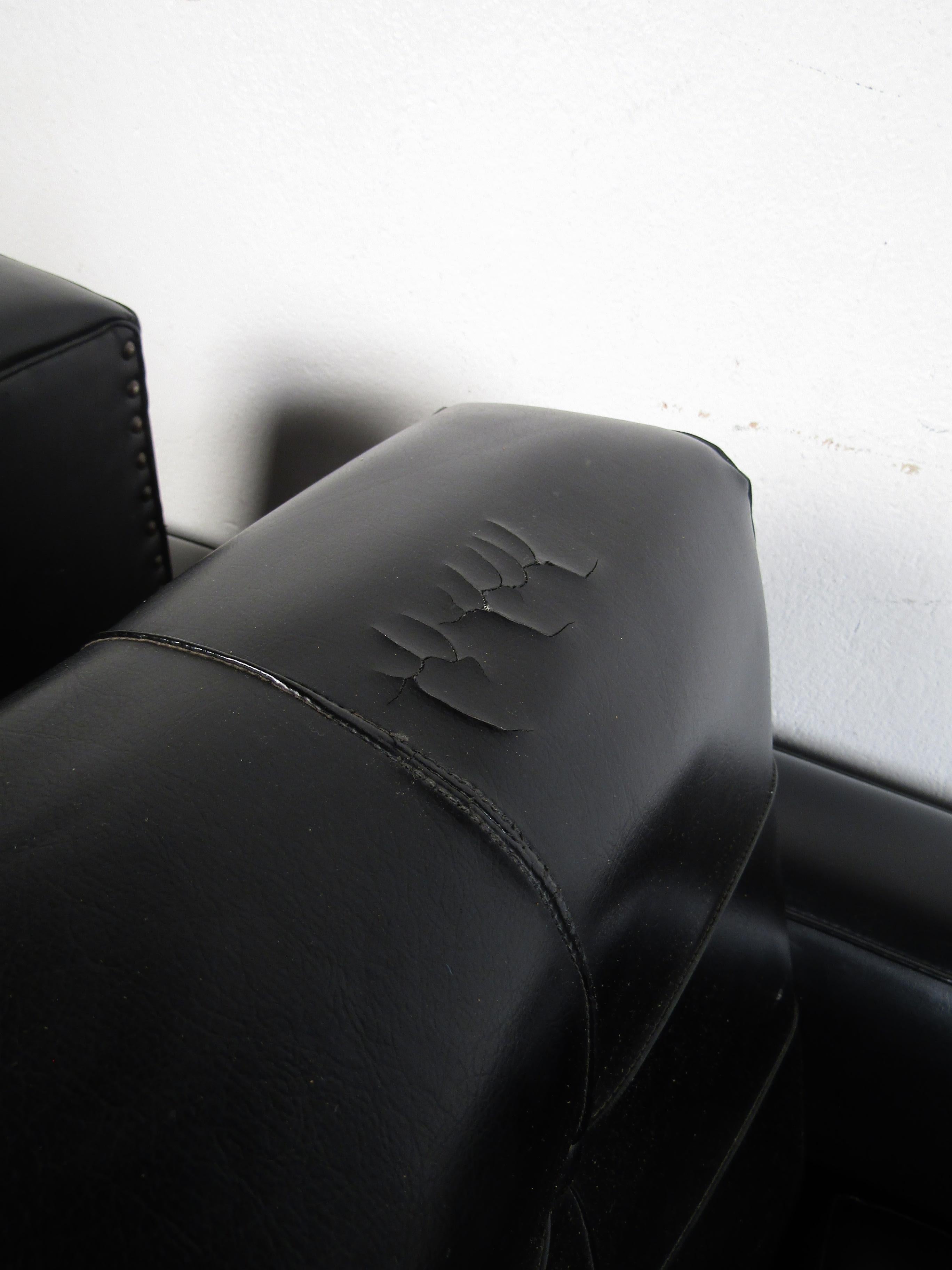 Pair Mid-Century Tufted Lounge Chairs in Black For Sale 1