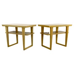 Antique Pair Midcentury Two Tier Blonde Side Tables