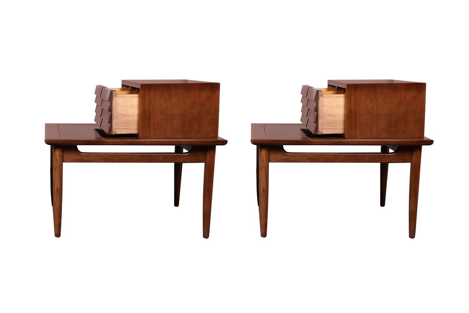 Mid-Century Modern Pair Mid Century Two Tier End Tables Nightstands American of Martinsville