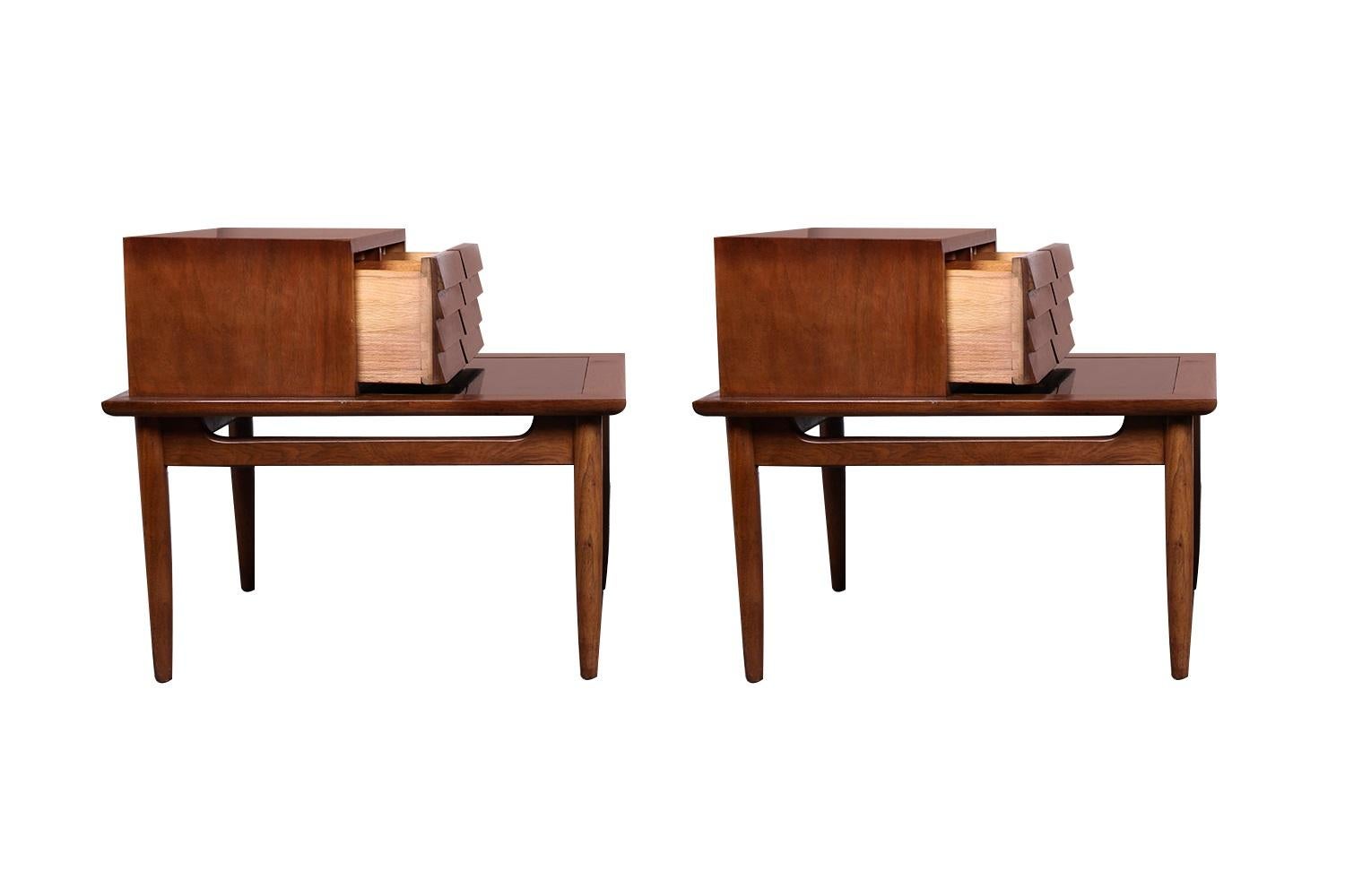 Mid-20th Century Pair Mid Century Two Tier End Tables Nightstands American of Martinsville