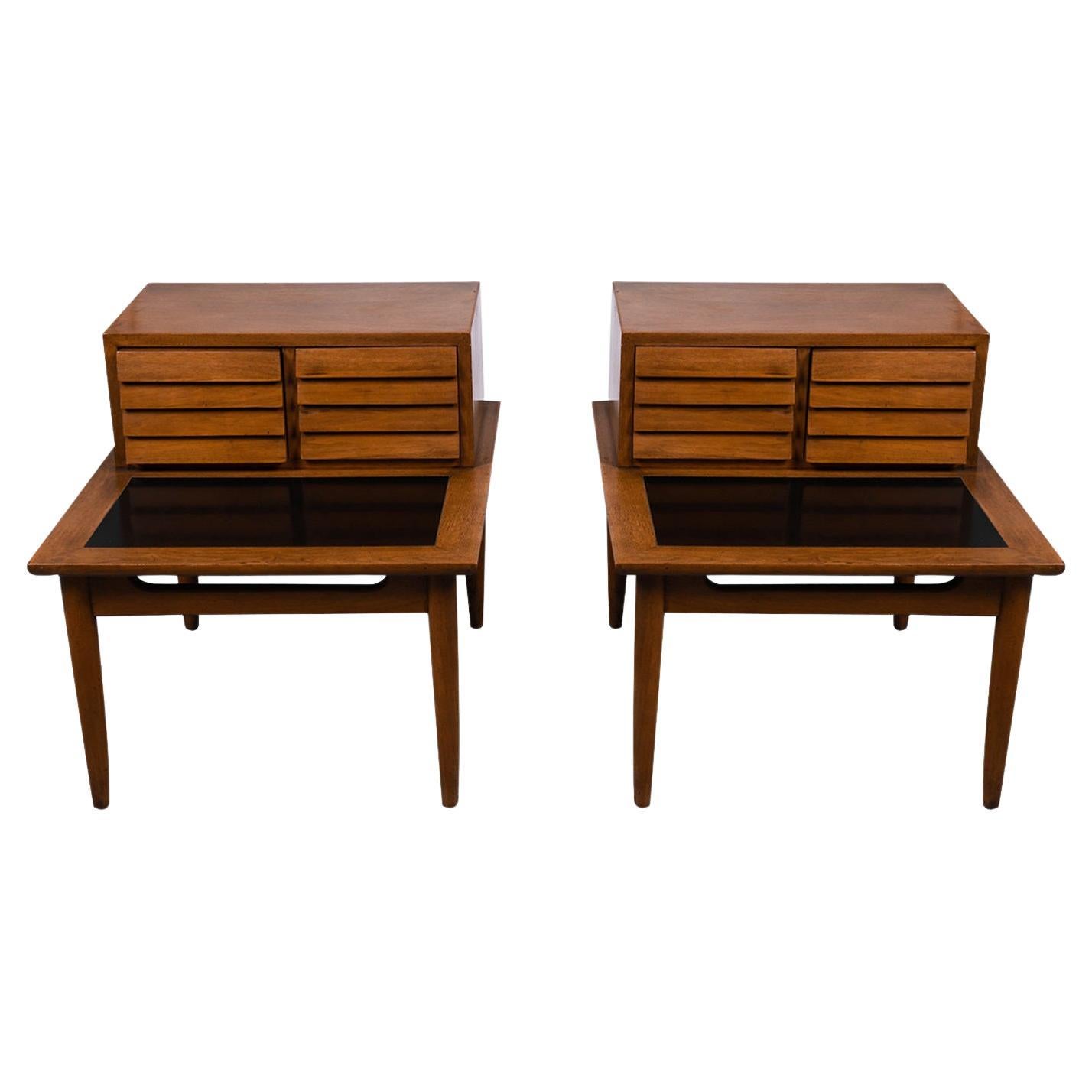 Pair Mid Century Two Tier End Tables Nightstands American of Martinsville